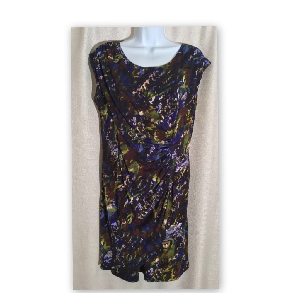 TIANA B  Size Medium Brown Blue Abstract Knee Length Stretchy Sleeveless Dress